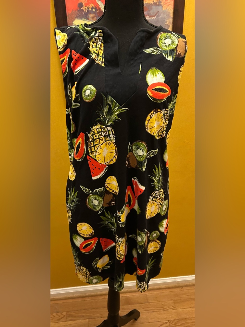 New York & Company Cotton Shift Fruit Print Dress With Pockets Size Large